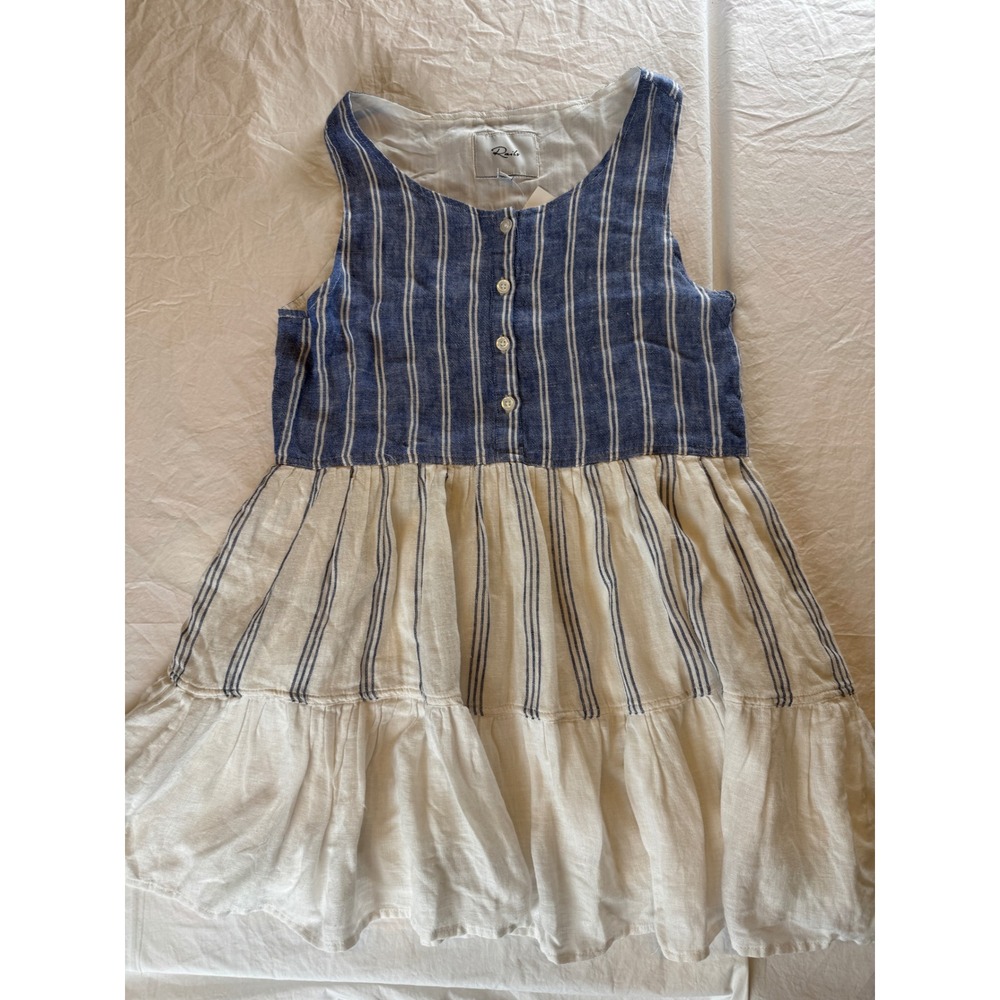 Rails Girls 12 Linen Blend Blue Stripe Tiered Dress Coastal Cottagecore